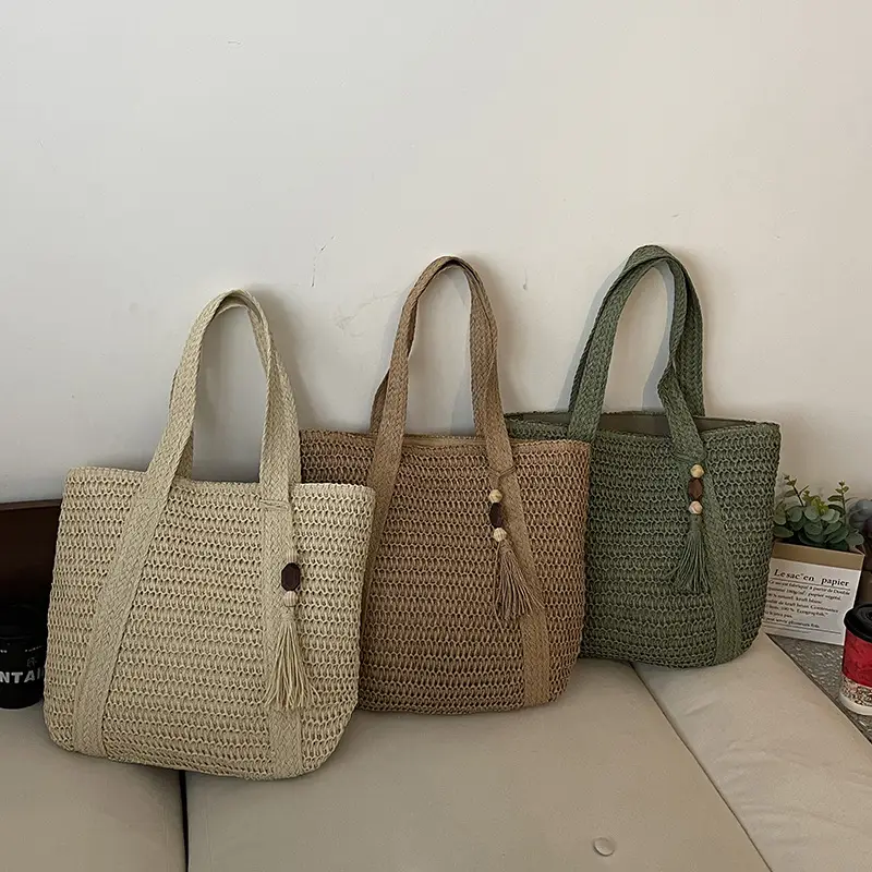 Green Woven Straw Tote Bag for Women Large Capacity Casual All-match - Image 7