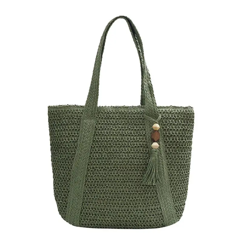 Green Woven Straw Tote Bag for Women Large Capacity Casual All-match - Image 2