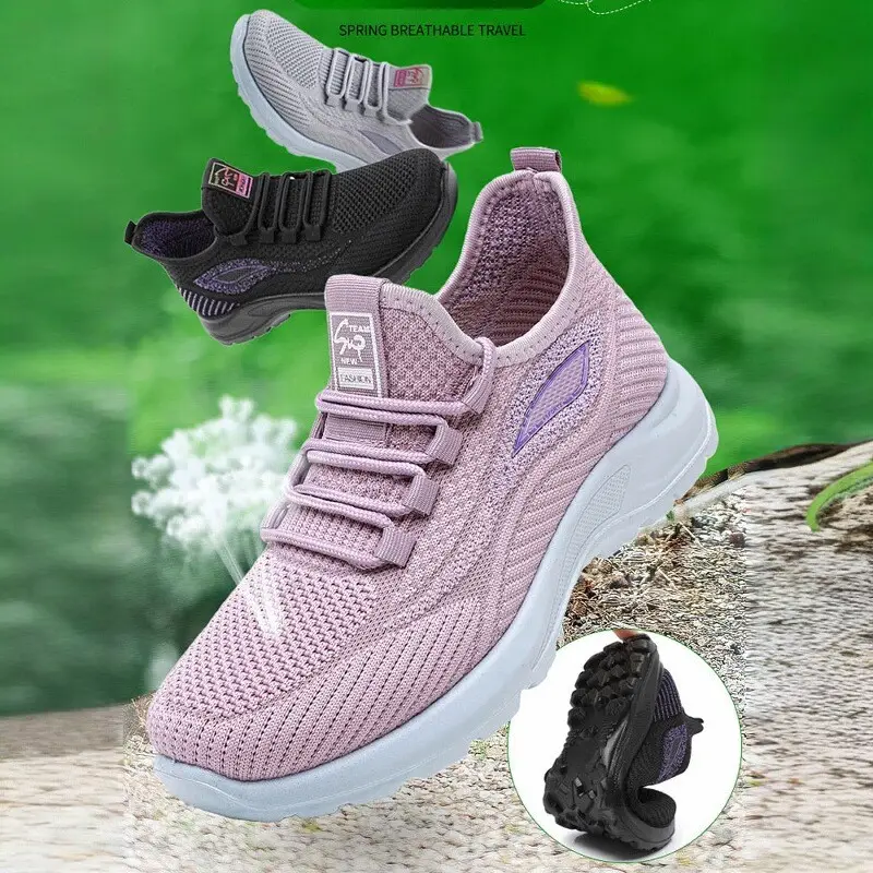 Spring New Women's Shoes, Breathable Fly-Knit Lightweight and Comfortable Walking Shoes, Middle-Aged and Elderly Mom's Shoes, Sports and Casual Shoes - Image 6