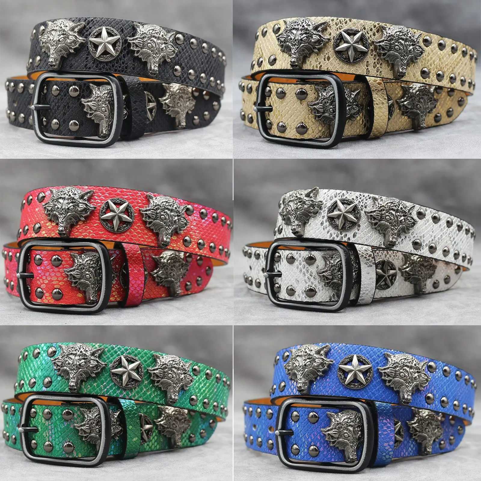7 Color 3D Wolf Head Rivet Belt for Men - Image 8