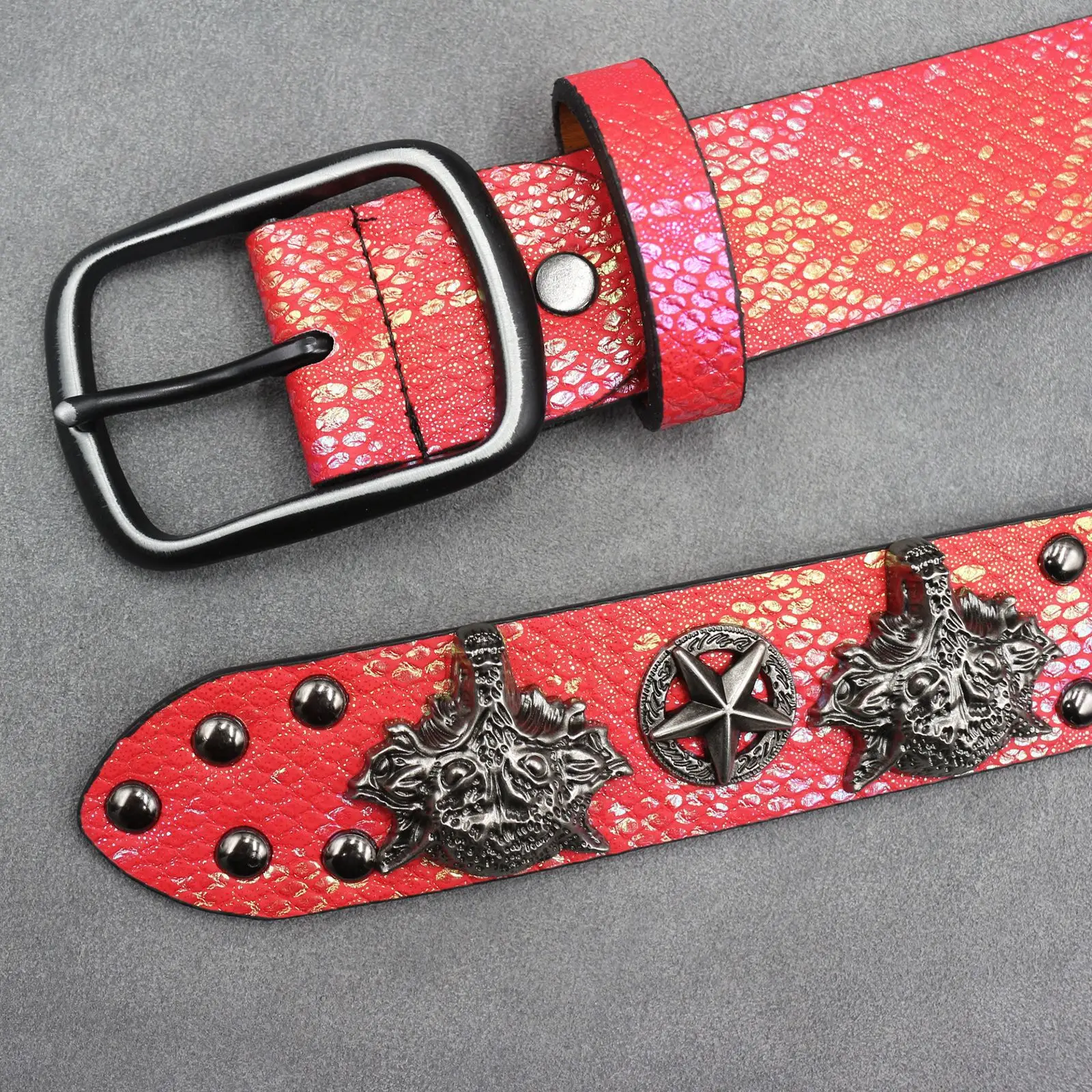 7 Color 3D Wolf Head Rivet Belt for Men — feature 10