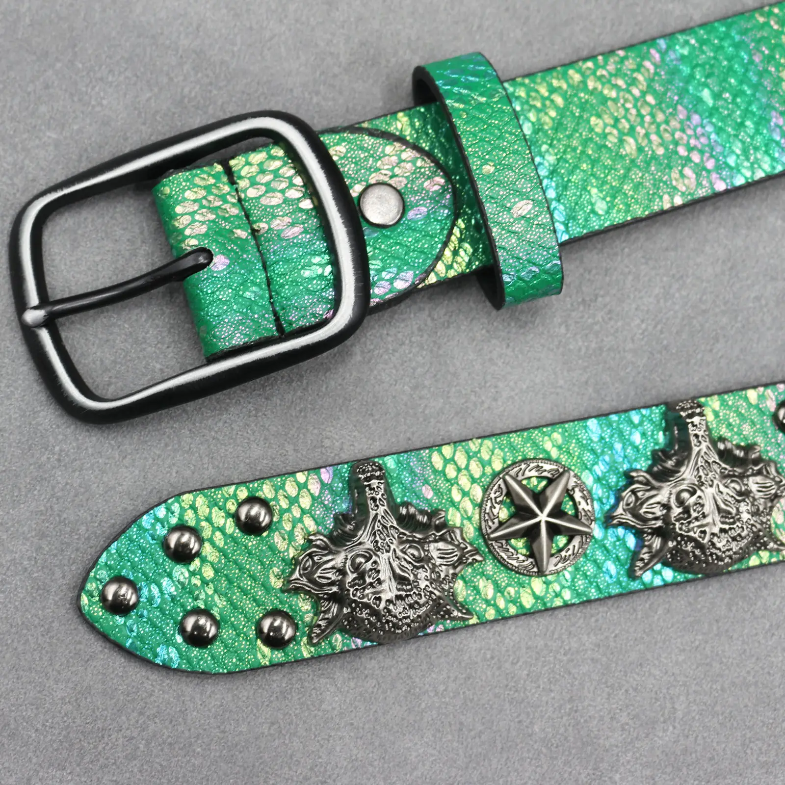 7 Color 3D Wolf Head Rivet Belt for Men — feature 14