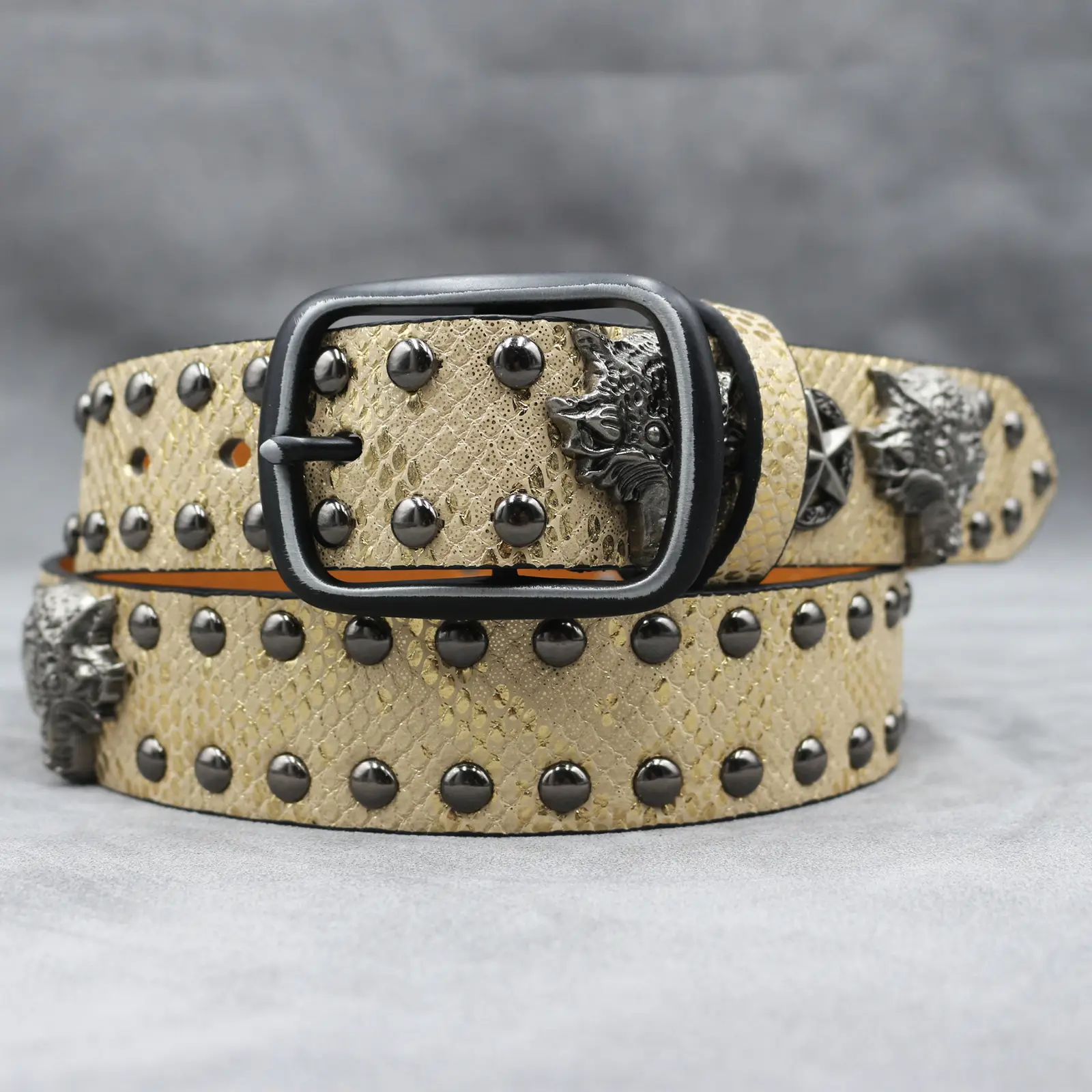 7 Color 3D Wolf Head Rivet Belt for Men — feature 16