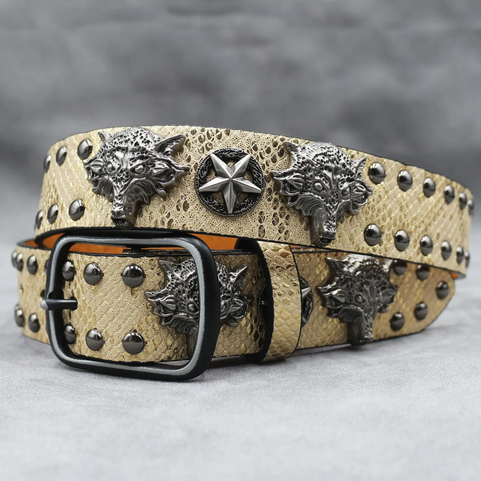7 Color 3D Wolf Head Rivet Belt for Men — feature 19