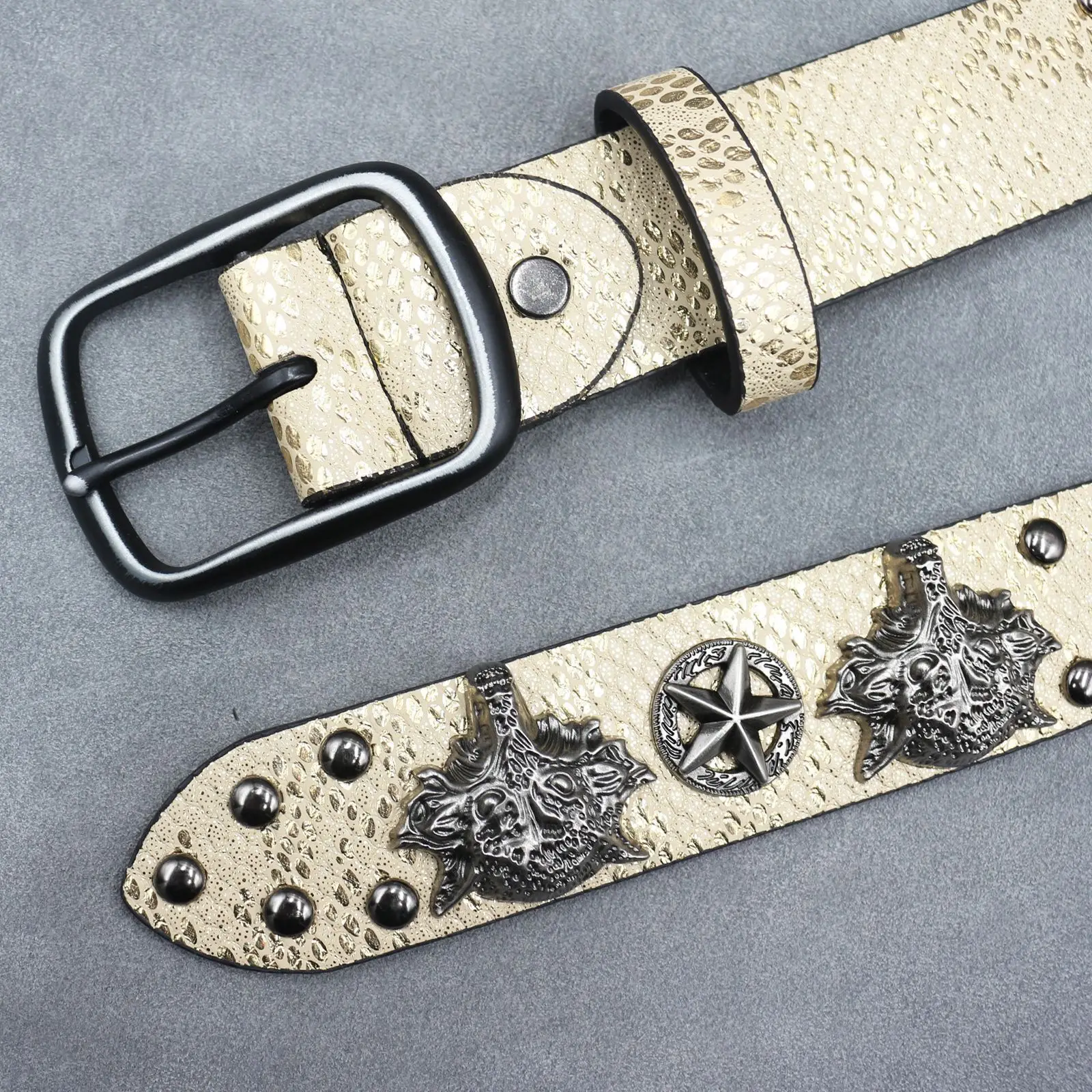 7 Color 3D Wolf Head Rivet Belt for Men — feature 20