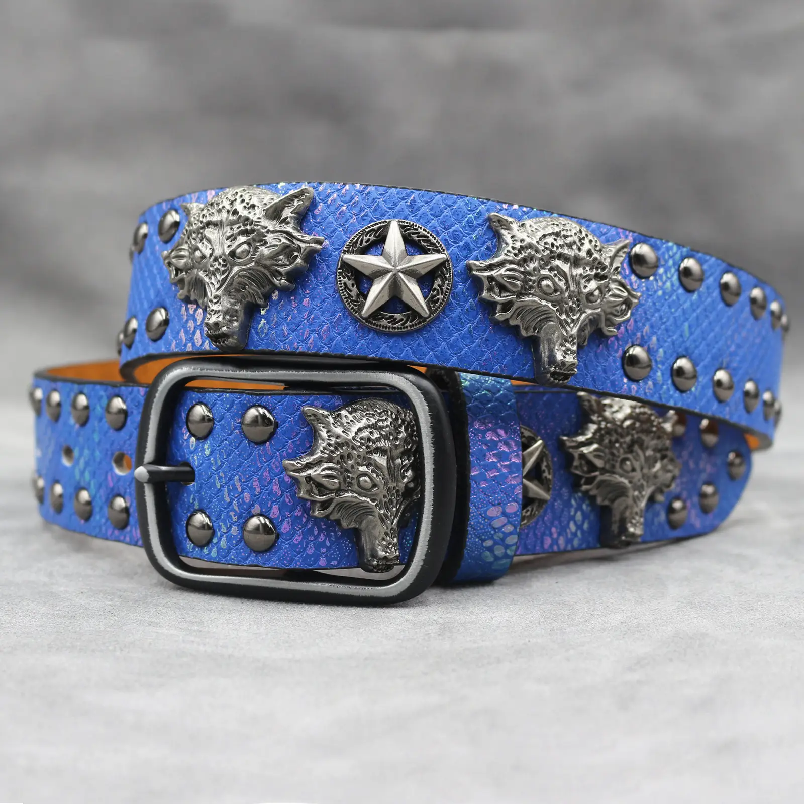 7 Color 3D Wolf Head Rivet Belt for Men — feature 21