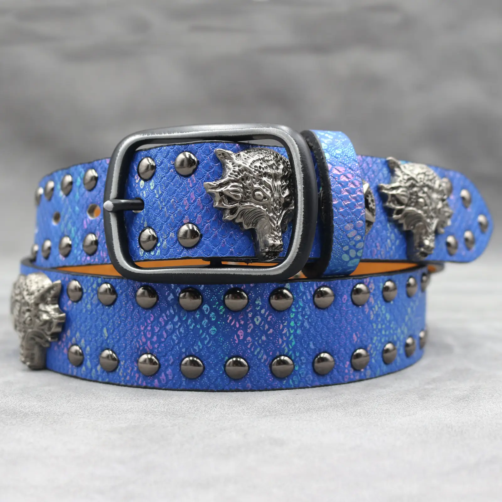 7 Color 3D Wolf Head Rivet Belt for Men — feature 22