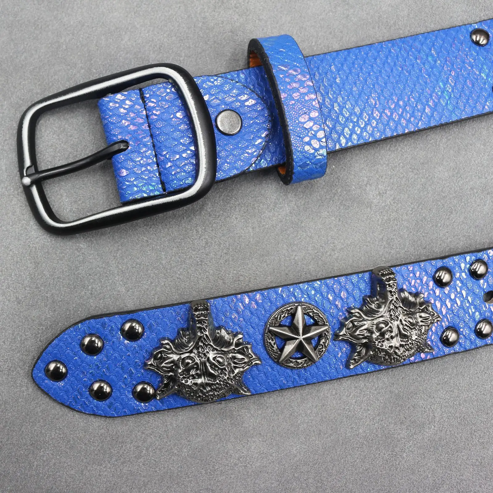 7 Color 3D Wolf Head Rivet Belt for Men — feature 23