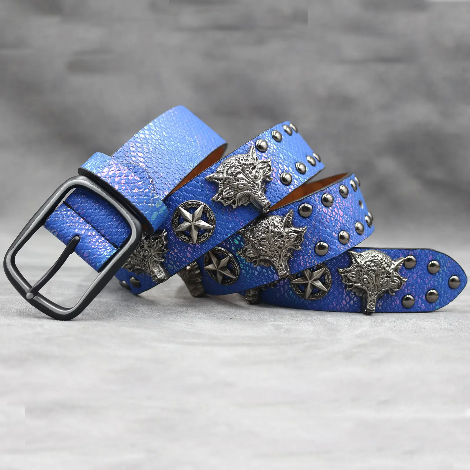7 Color 3D Wolf Head Rivet Belt for Men — feature 25