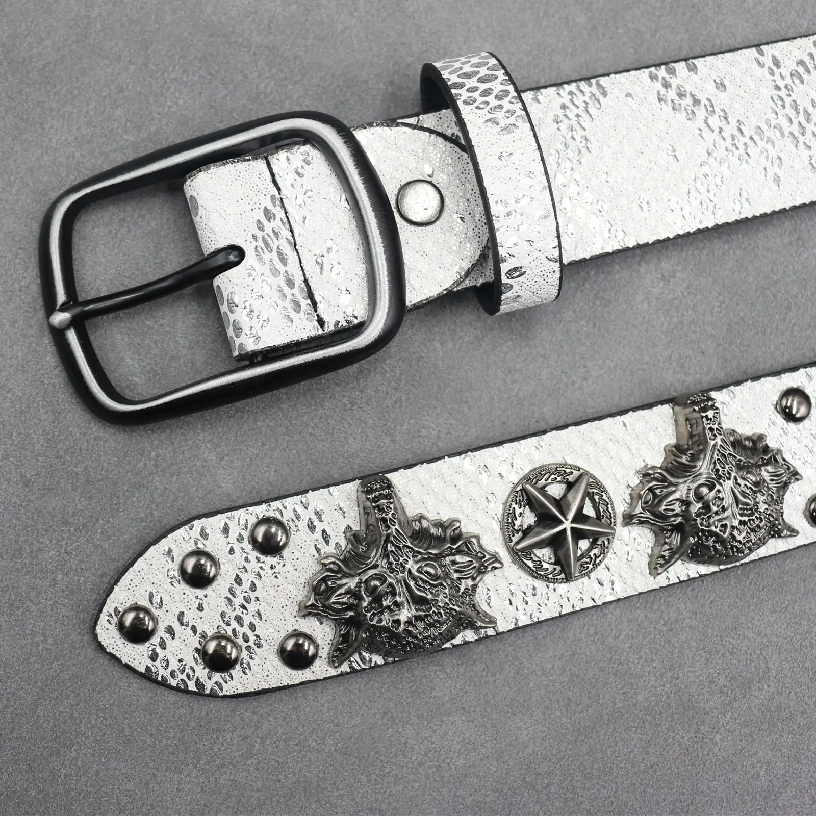7 Color 3D Wolf Head Rivet Belt for Men — feature 29