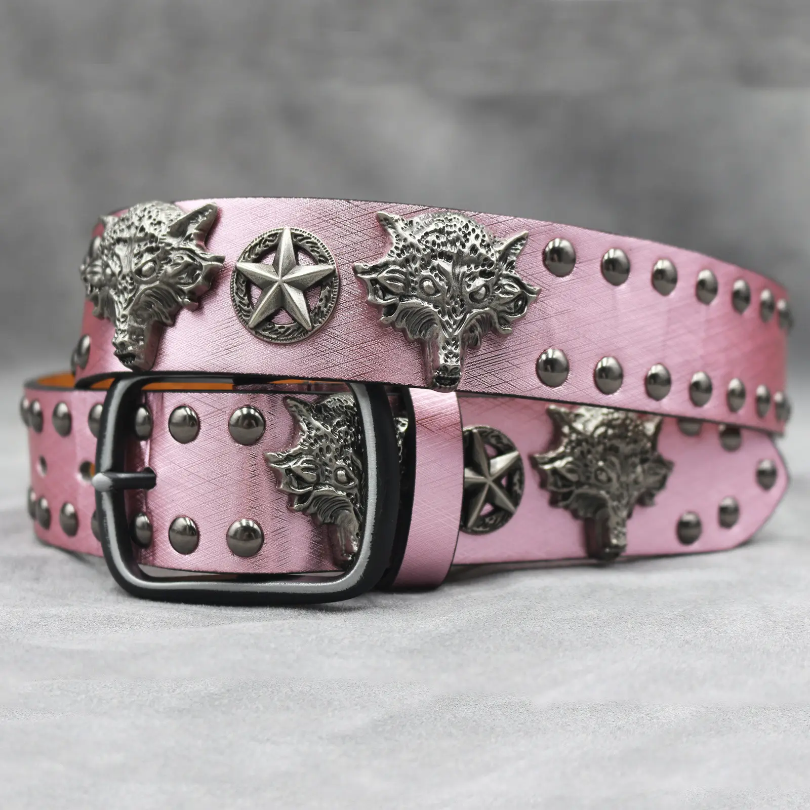 7 Color 3D Wolf Head Rivet Belt for Men — feature 31