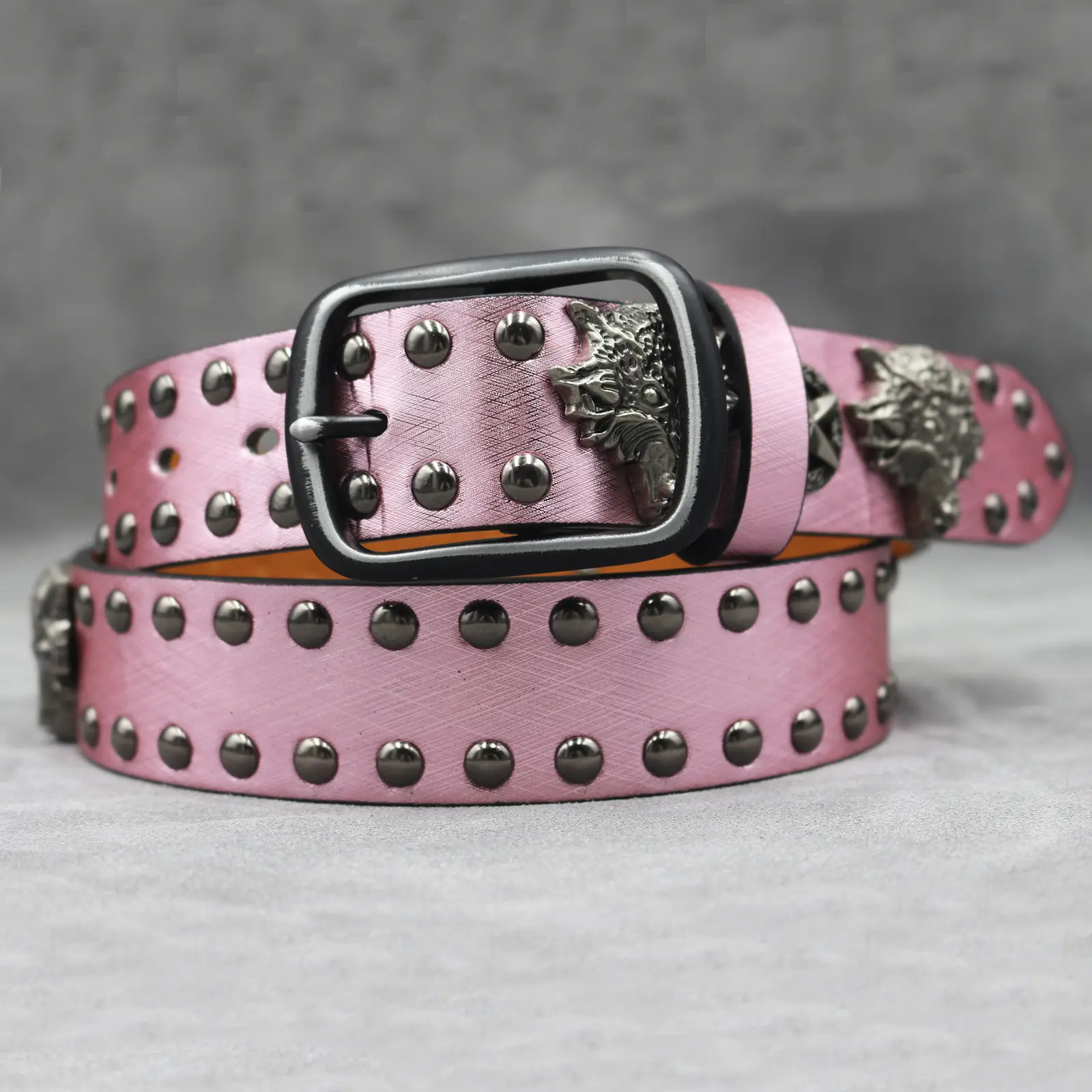 7 Color 3D Wolf Head Rivet Belt for Men — feature 32