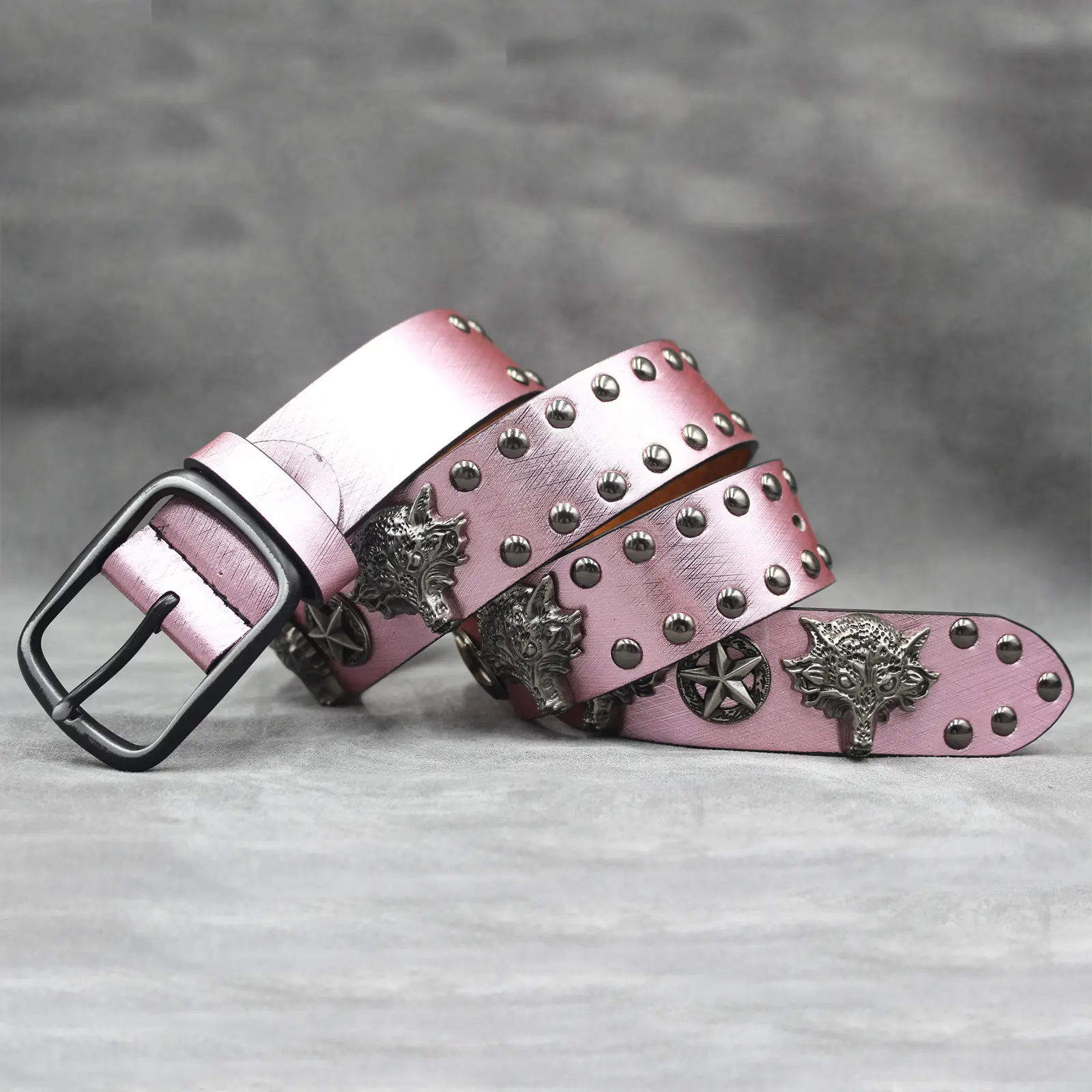7 Color 3D Wolf Head Rivet Belt for Men — feature 33