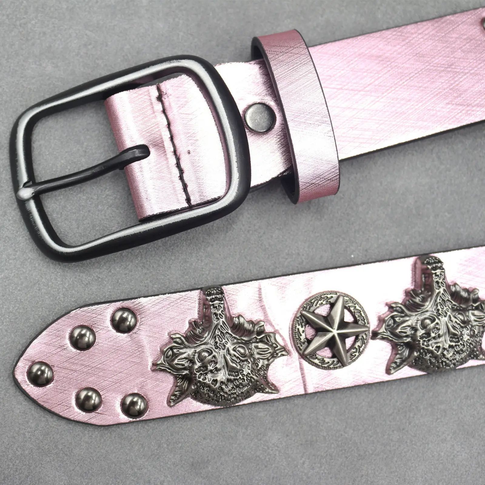 7 Color 3D Wolf Head Rivet Belt for Men — feature 34