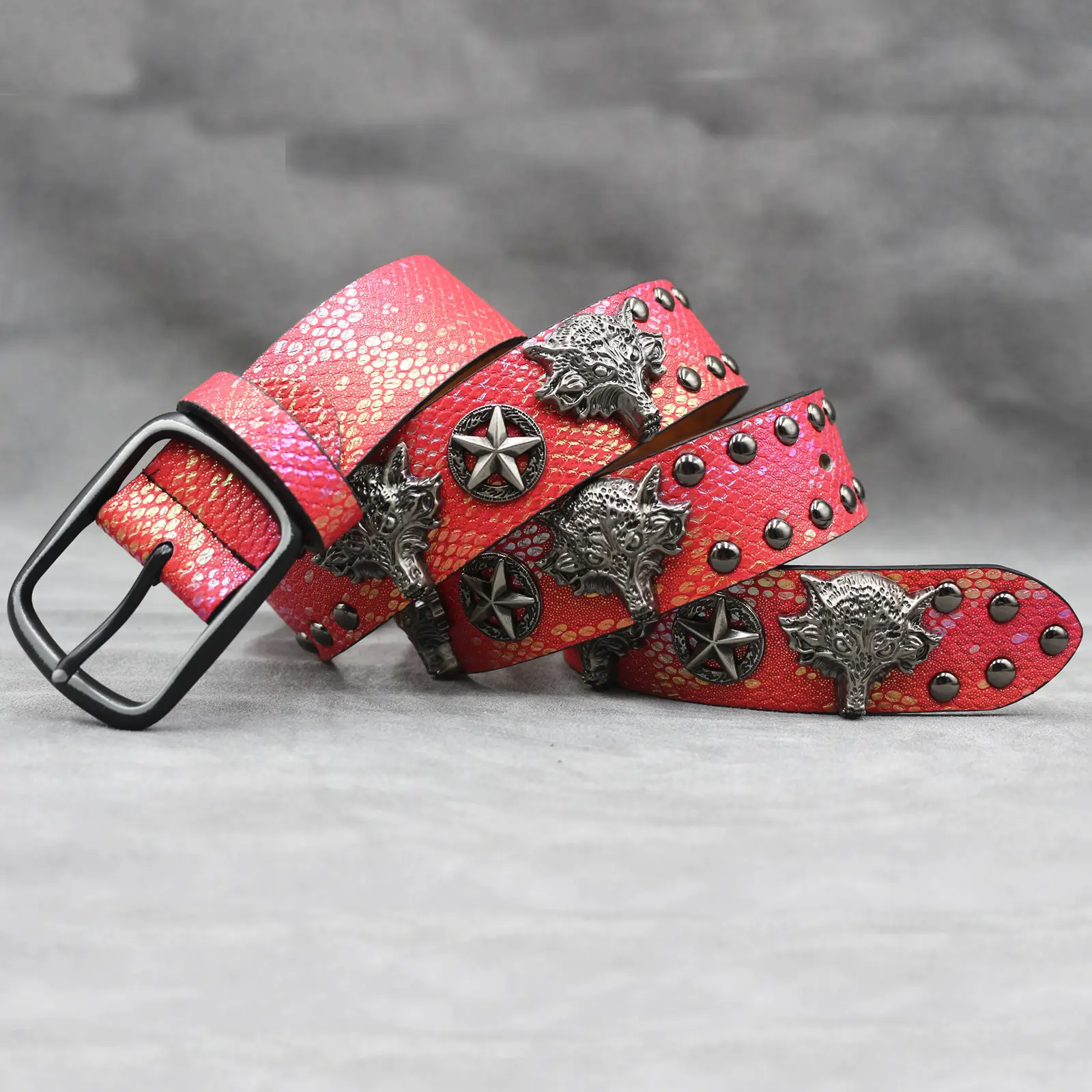 7 Color 3D Wolf Head Rivet Belt for Men — feature 8