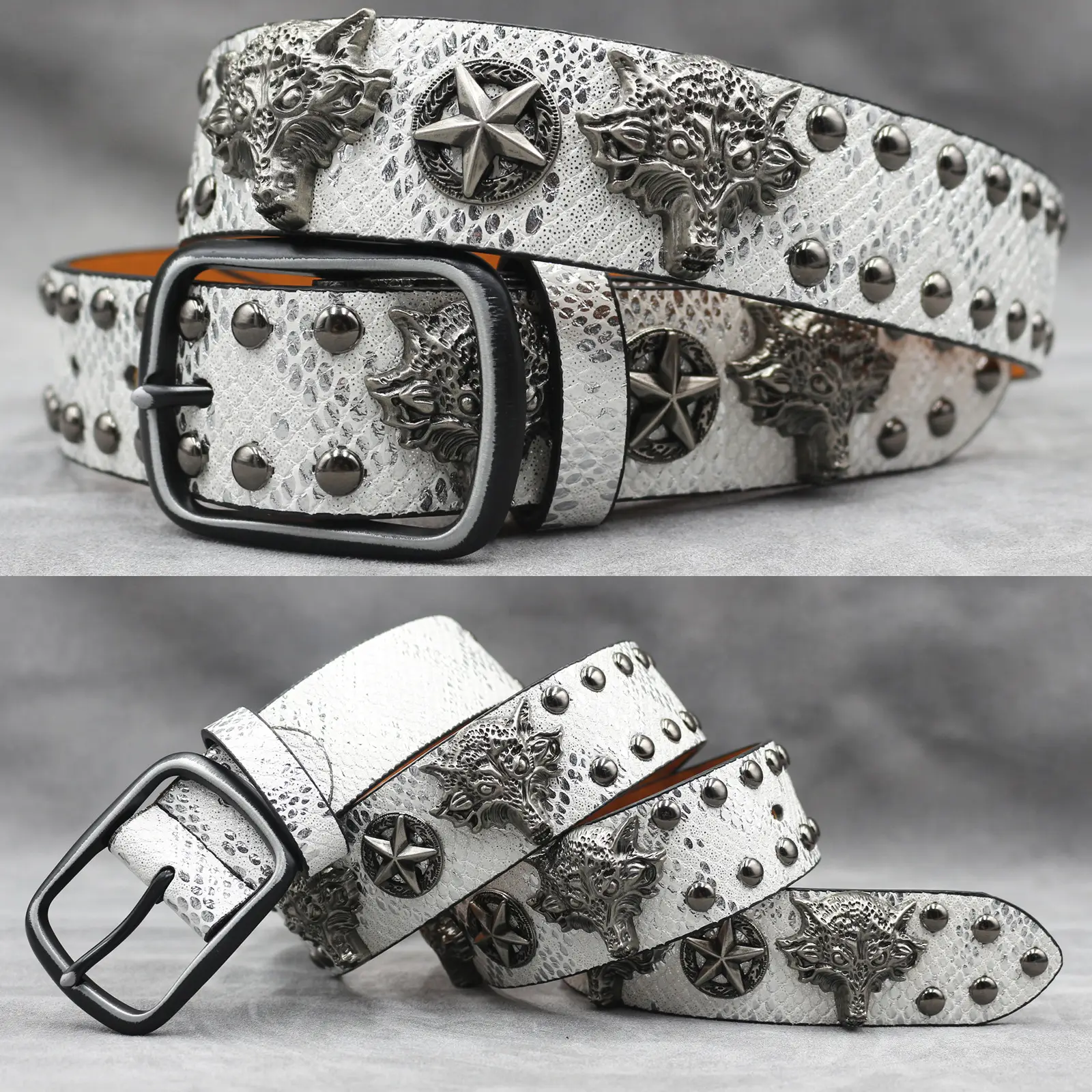 7 Color 3D Wolf Head Rivet Belt for Men - Image 2