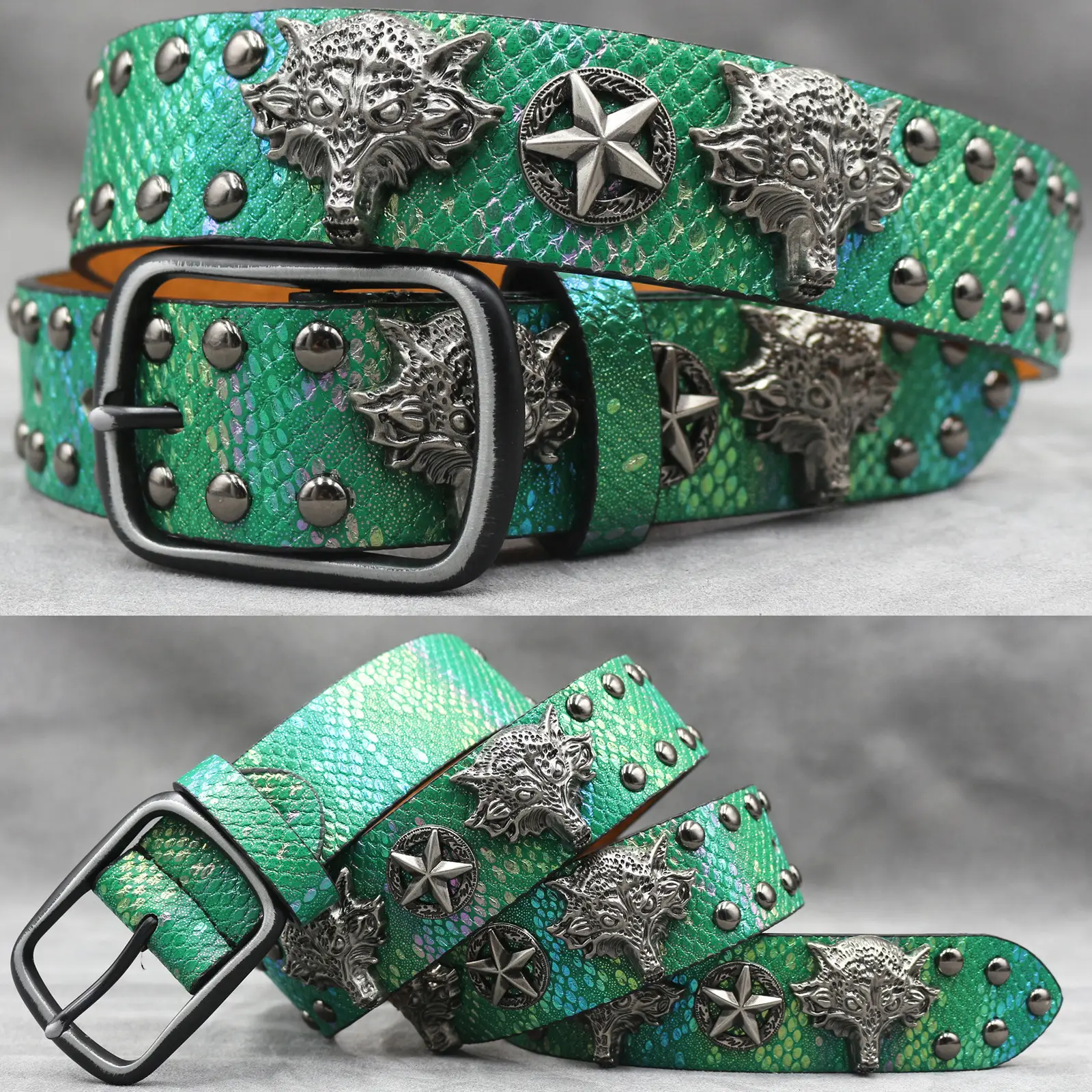 7 Color 3D Wolf Head Rivet Belt for Men - Image 5