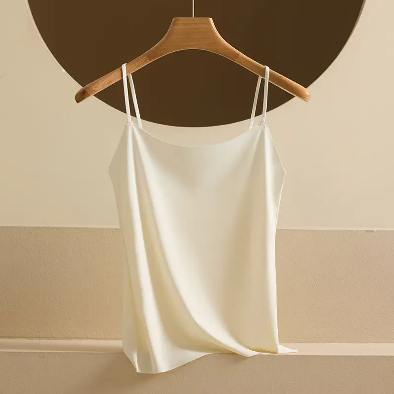 Ice Silk Sling All-match Small Vest Women's Spring and Autumn Traceless Inner Tube Top Anti-walking Summer Outer Wear Short Base Top