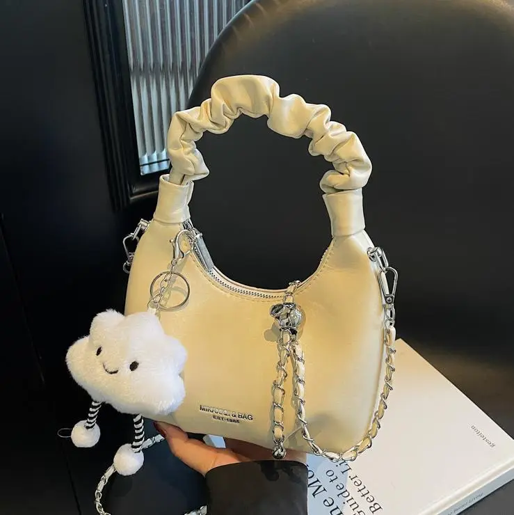 Women's Cream Chain Bag with Cloud Charm - Image 5