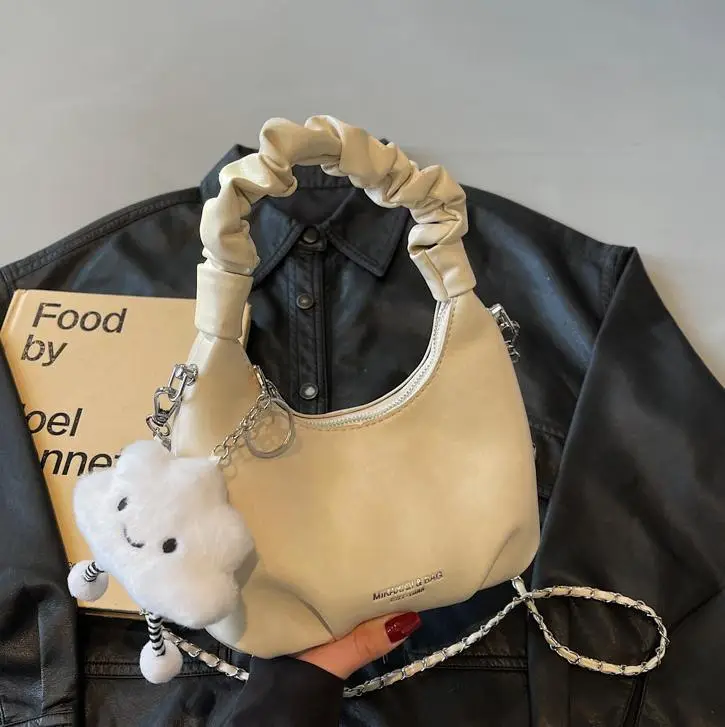 Women's Cream Chain Bag with Cloud Charm - Image 8