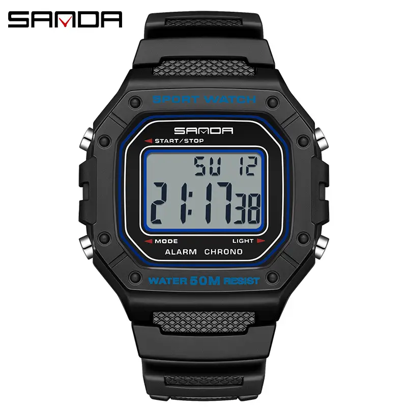Sanda Black Digital Sport Watch with Water Resistant Alarm Clock - Image 9