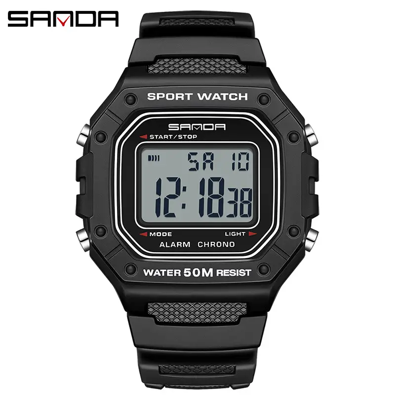 Sanda Black Digital Sport Watch with Water Resistant Alarm Clock - Image 2