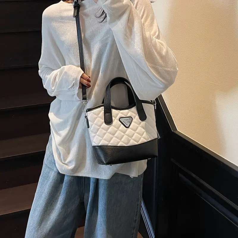 Prada Style Rhombic Bag Women Black White Shoulder Crossbody - Image 6