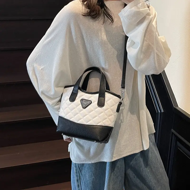 Prada Style Rhombic Bag Women Black White Shoulder Crossbody - Image 2