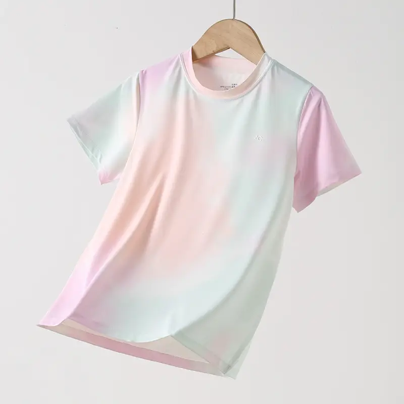 Girls Tie-dyed Cotton T-shirt Pink White Long Sleeve - Image 2