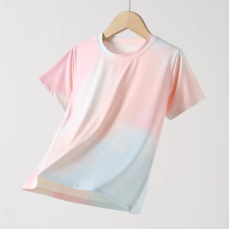 Girls Tie-dyed Cotton T-shirt Pink White Long Sleeve - Image 4