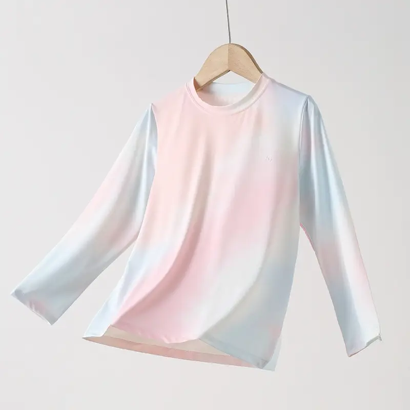 Girls Tie-dyed Cotton T-shirt Pink White Long Sleeve - Image 8