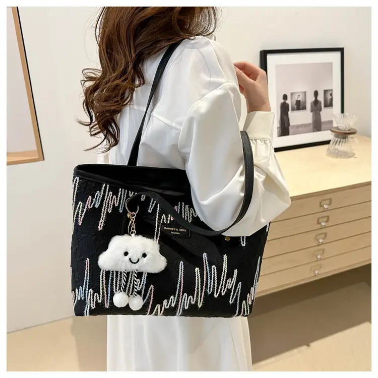 Women's Embroidered Striped Tote Bag Large Capacity 2024 — feature 14