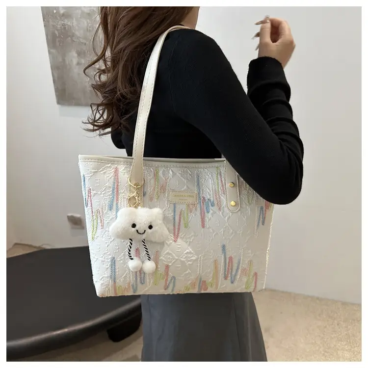 Women's Embroidered Striped Tote Bag Large Capacity 2024 — feature 17