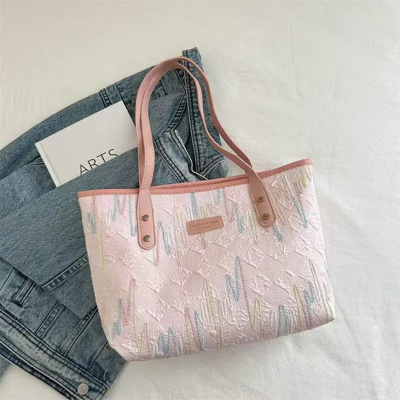 Women's Embroidered Striped Tote Bag Large Capacity 2024 - Image 3