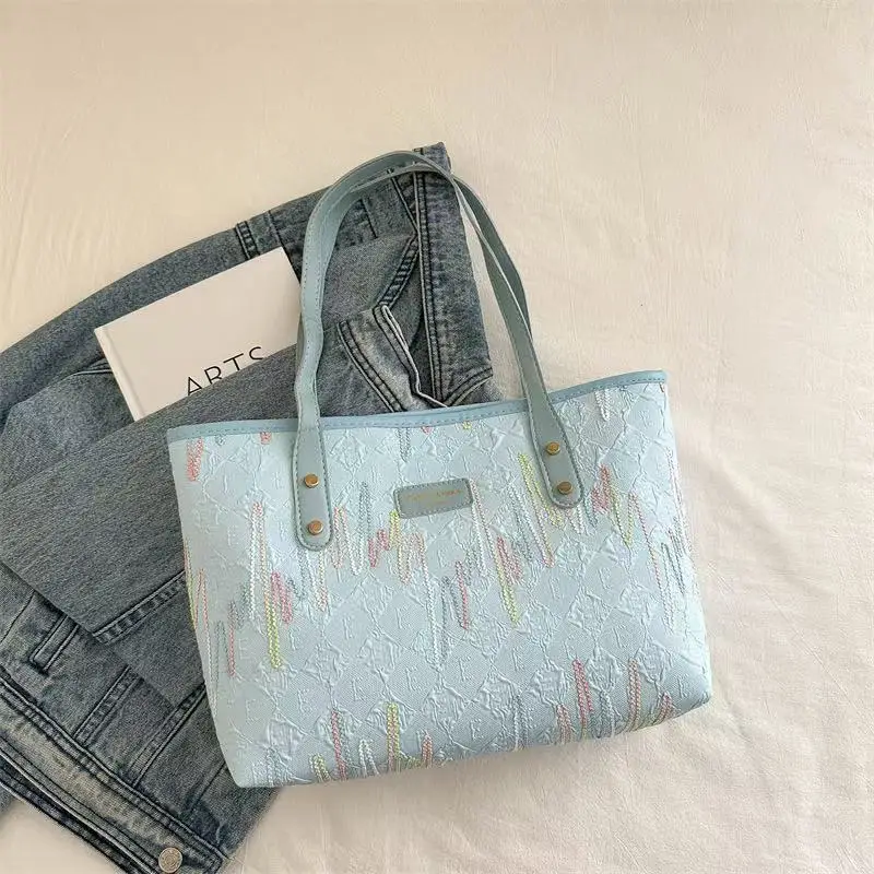 Women's Embroidered Striped Tote Bag Large Capacity 2024 - Image 4