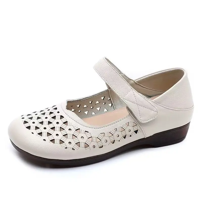 Velcro Sandals with Beef Sole Breathable Non-slip Middle-aged and Elderly Mother's Single Shoes Women's Soft Sole Non-slip Hollow Hole Shoes - Image 8