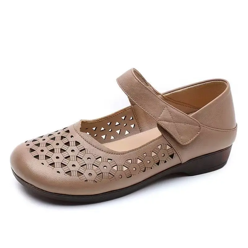 Velcro Sandals with Beef Sole Breathable Non-slip Middle-aged and Elderly Mother's Single Shoes Women's Soft Sole Non-slip Hollow Hole Shoes - Image 2