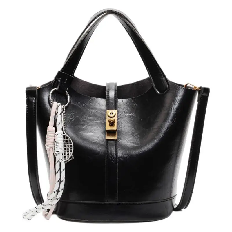 Women's 2025 Retro Bucket Bag Beige Leather