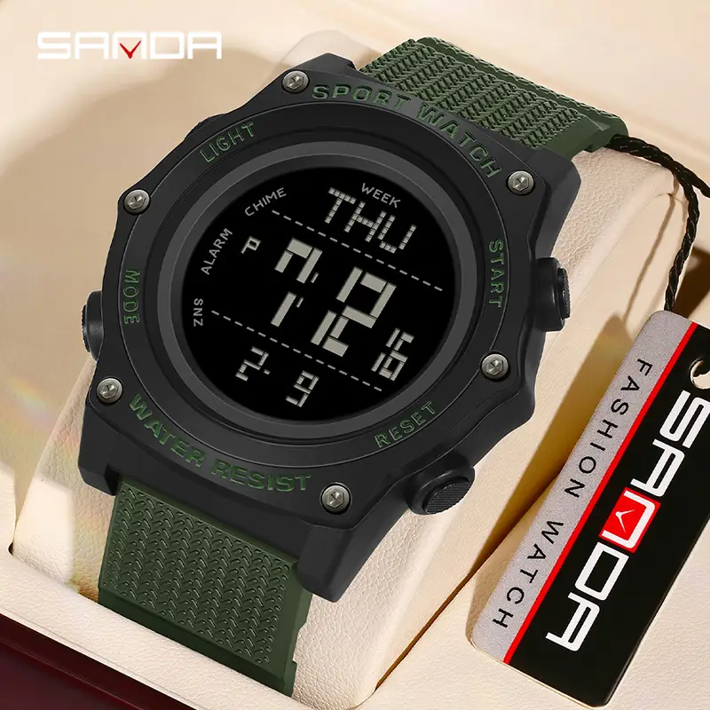 Sanda Brand Joker Student Watch Green Strap Digital Display - Image 9