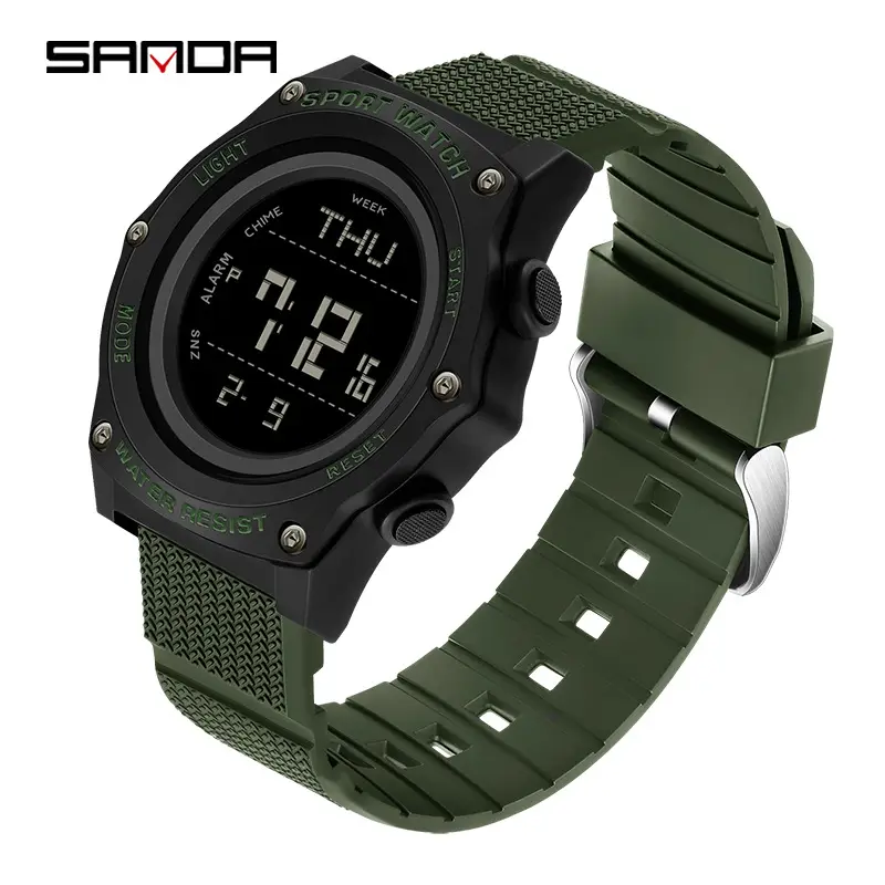 Sanda Brand Joker Student Watch Green Strap Digital Display - Image 3