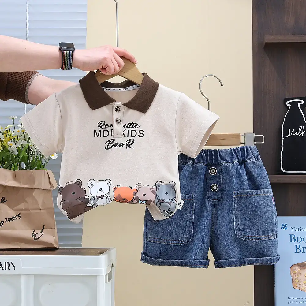 Boys Cotton Short Sleeve Polo Shirt & Jeans Set - Image 2