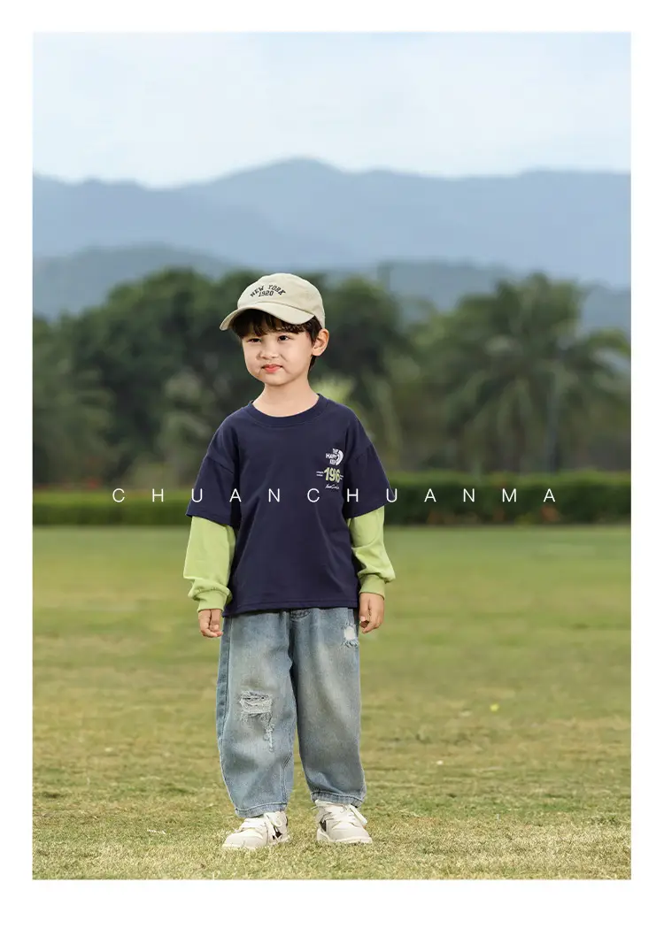 Kids Letter Print T-Shirt Blue Green 1966 — feature 13