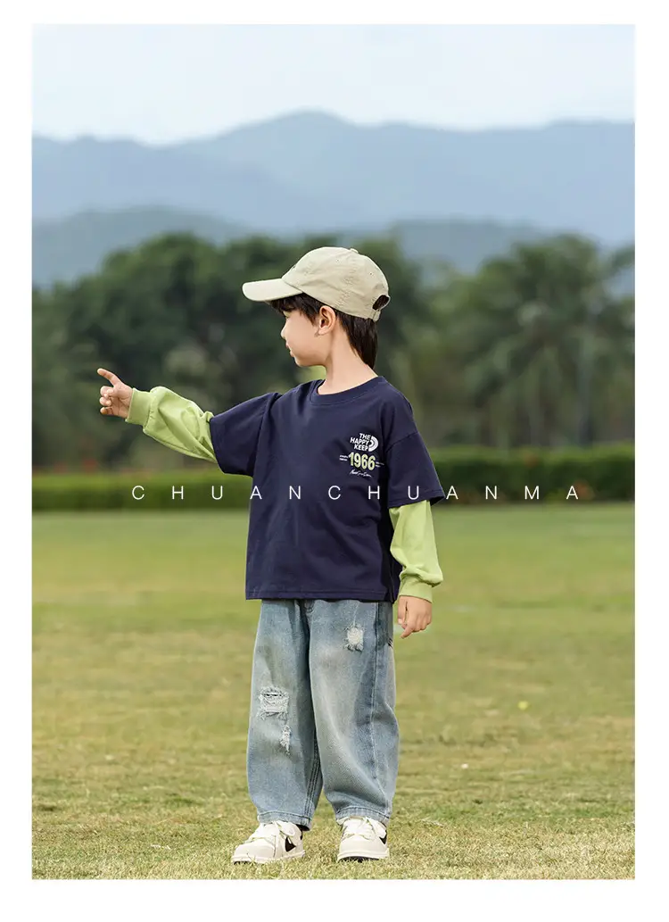 Kids Letter Print T-Shirt Blue Green 1966 — feature 14