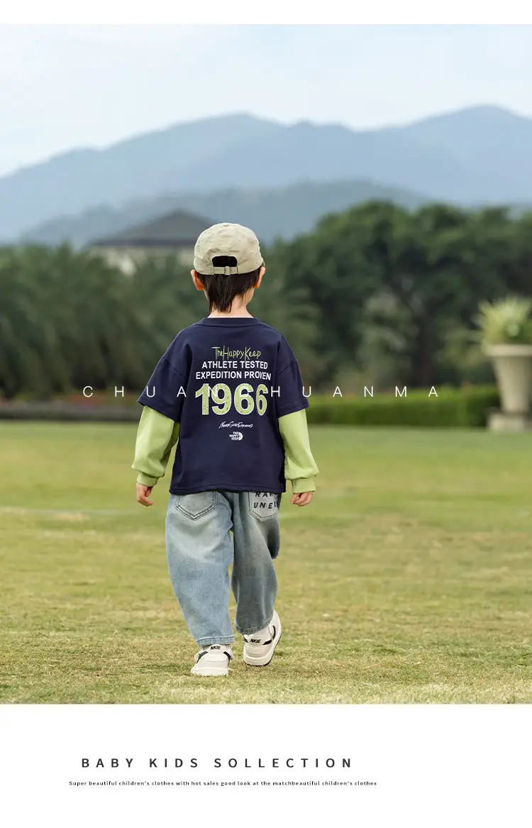 Kids Letter Print T-Shirt Blue Green 1966 — feature 15