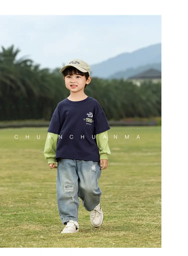 Kids Letter Print T-Shirt Blue Green 1966 — feature 16