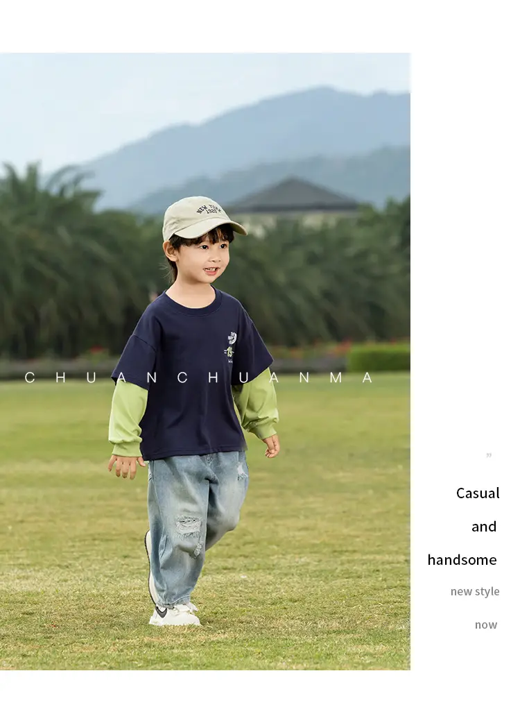 Kids Letter Print T-Shirt Blue Green 1966 — feature 19