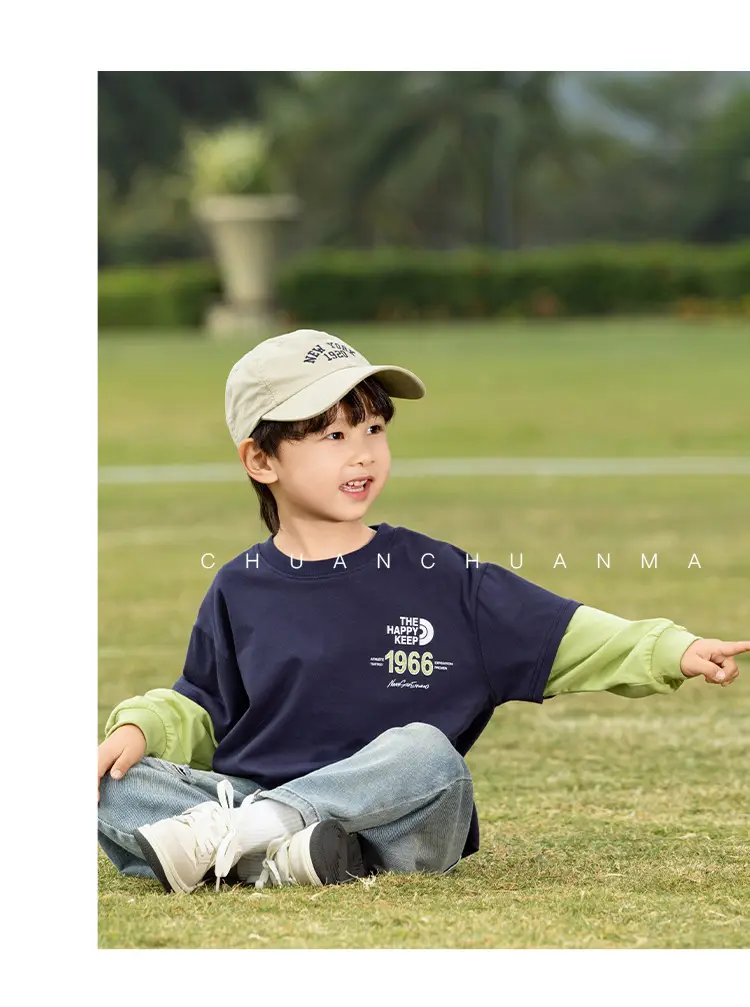 Kids Letter Print T-Shirt Blue Green 1966 — feature 20