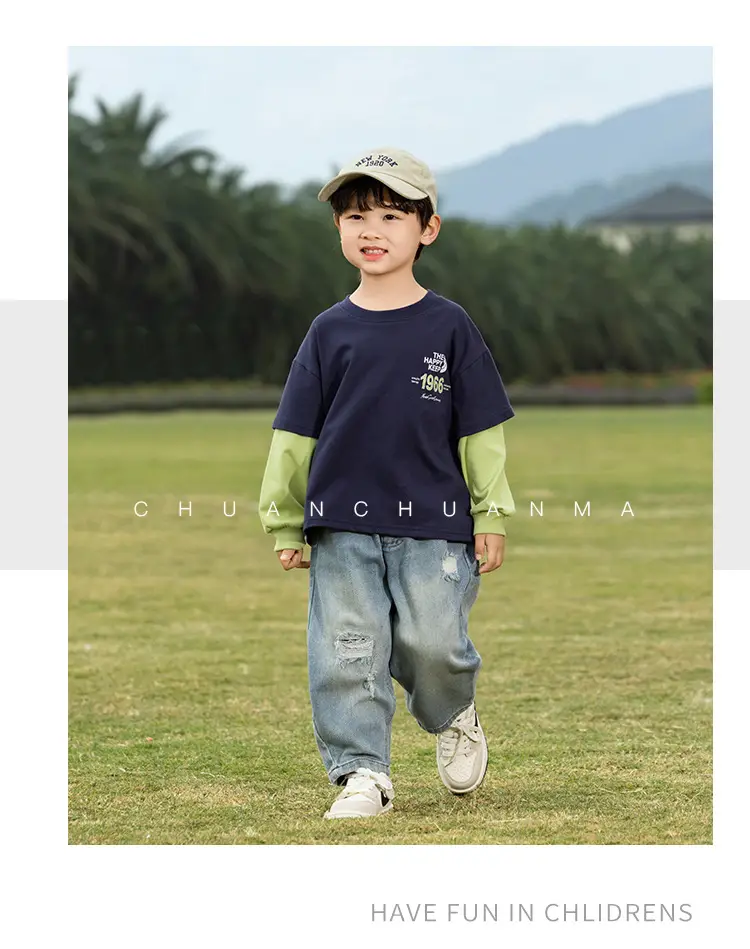 Kids Letter Print T-Shirt Blue Green 1966 — feature 21