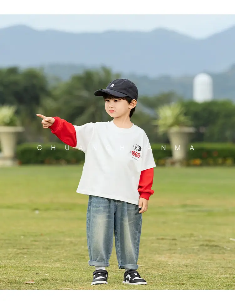 Kids Letter Print T-Shirt Blue Green 1966 — feature 22