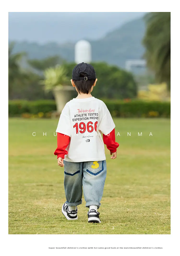 Kids Letter Print T-Shirt Blue Green 1966 — feature 24